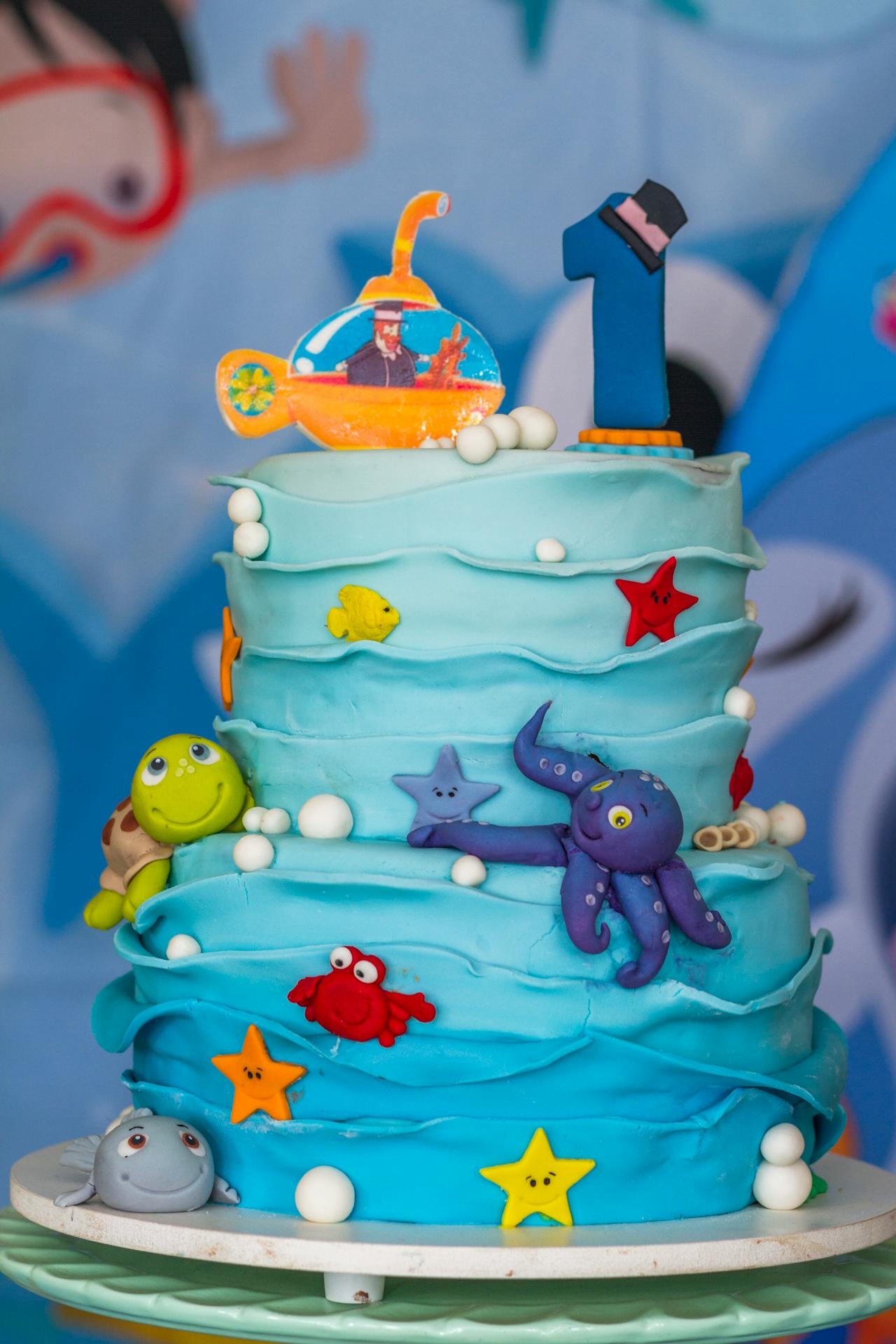 Pastel con animales marinos