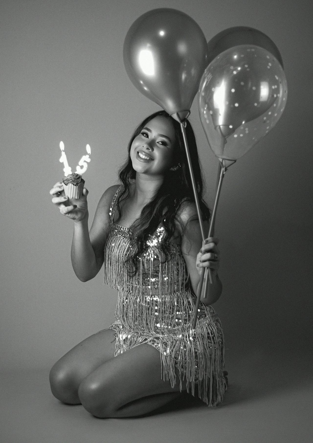 Quinceañera en blanco y negro